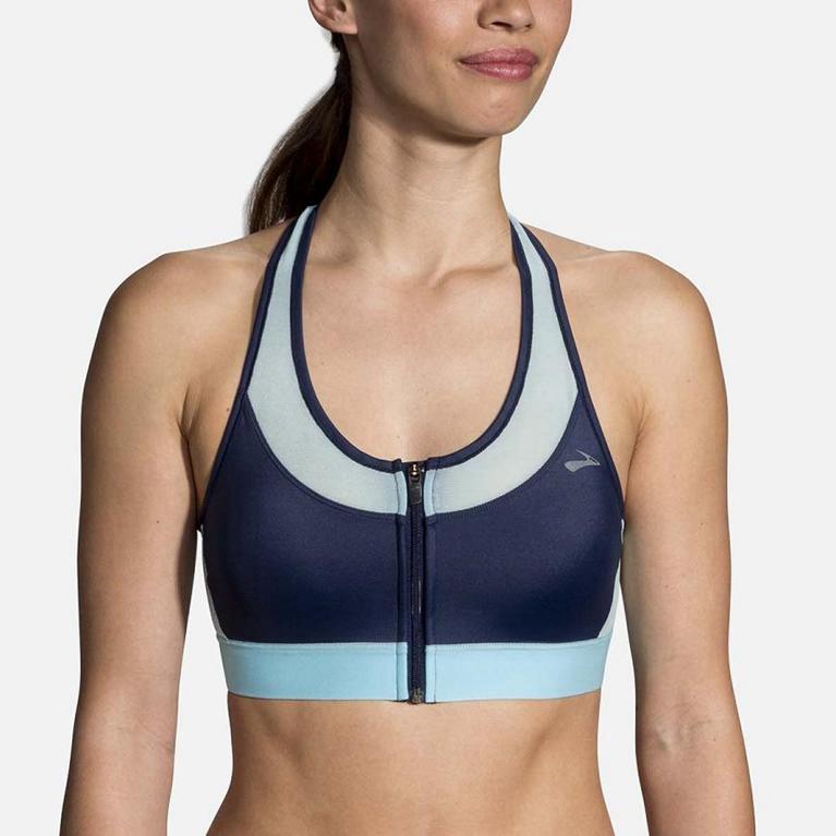 Brooks FastForward Zip Womens Running Bra - Blue - Indonesia (VQGA-67013)